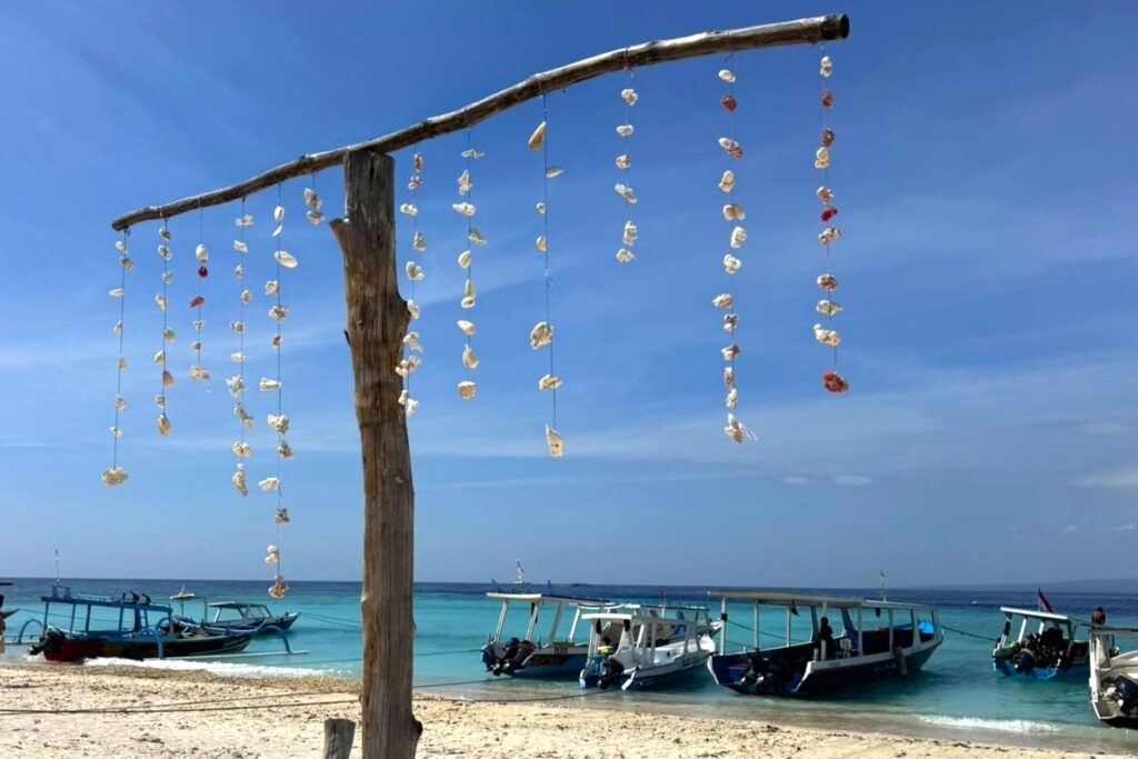Island Hopping Gili Air Indonesia Conchas colgando en una playa