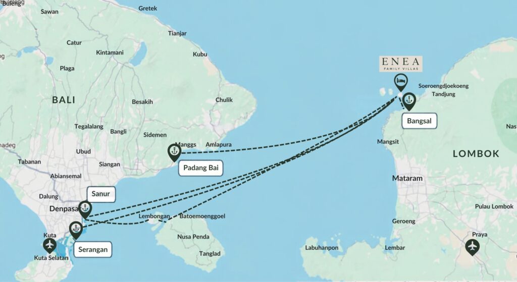 Mapa cómo ir e Bali y Lombok a las islas Gili Indonesia